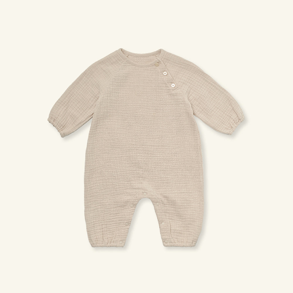 CREAM BUTTON JUMPSUIT - BEIGE