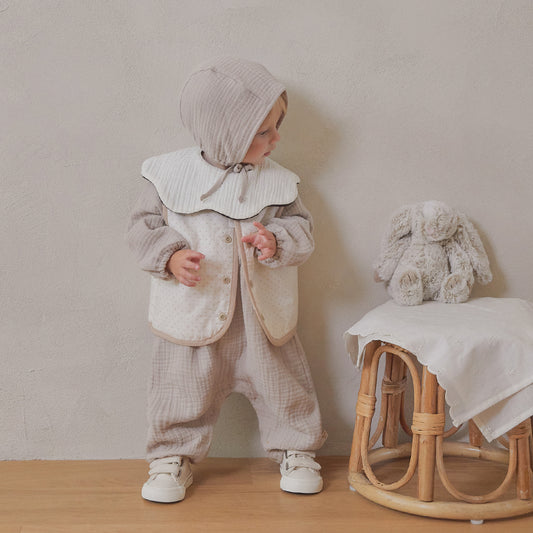 CREAM BUTTON JUMPSUIT - BEIGE