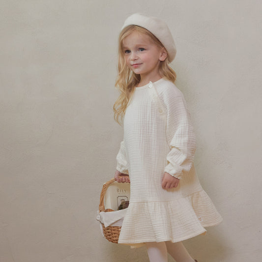 CREAM BUTTON DRESS - CREAM