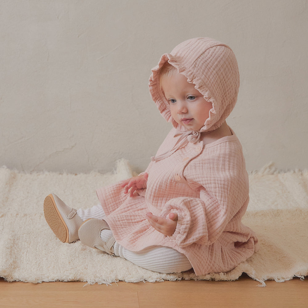 CREAM BUTTON DRESS - PINK