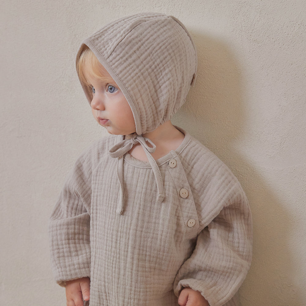 CREAM BUTTON JUMPSUIT - BEIGE