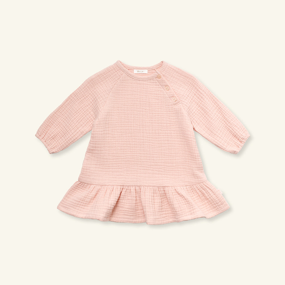 CREAM BUTTON DRESS - PINK