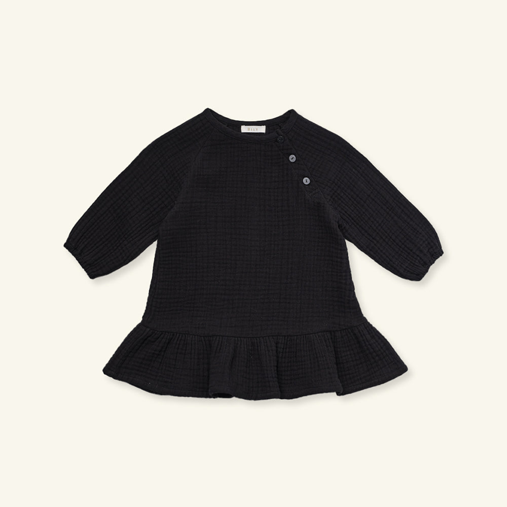 CREAM BUTTON DRESS - BLACK