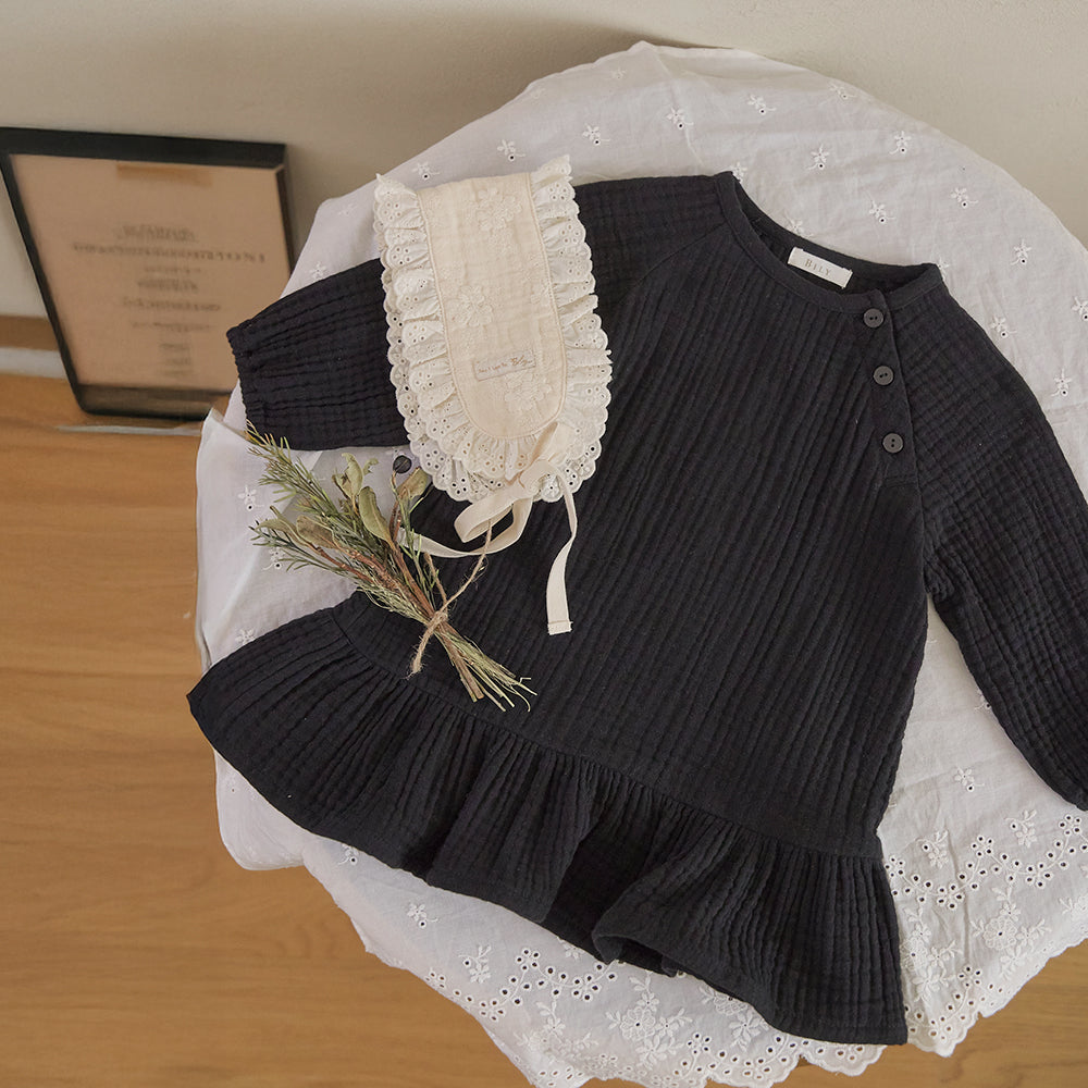 CREAM BUTTON DRESS - BLACK